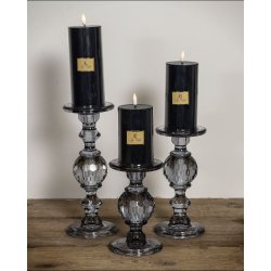 Lysestage i krystal  gr rget glas i 3 strrelser